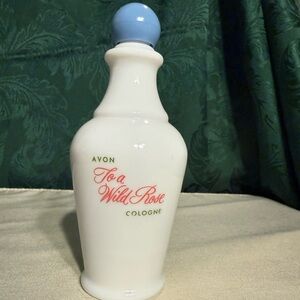 EMPTY - Vintage Avon To a Wild Rose Cologne - Milk Glass Bottle with Blue Top